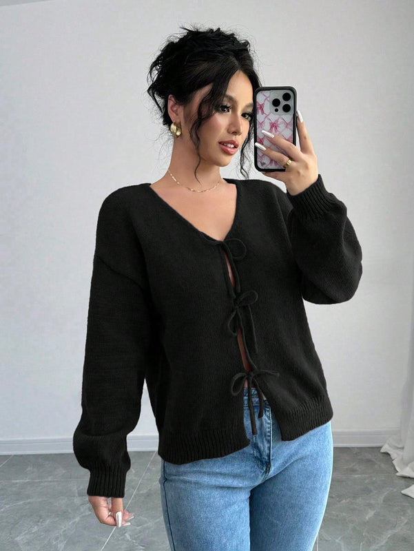 Prive blusa casual de manga larga con amarres delanteros para mujer, para uso diario