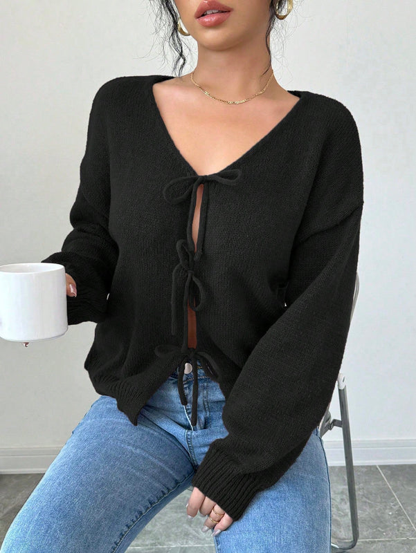 Prive blusa casual de manga larga con amarres delanteros para mujer, para uso diario