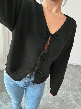 Prive blusa casual de manga larga con amarres delanteros para mujer, para uso diario