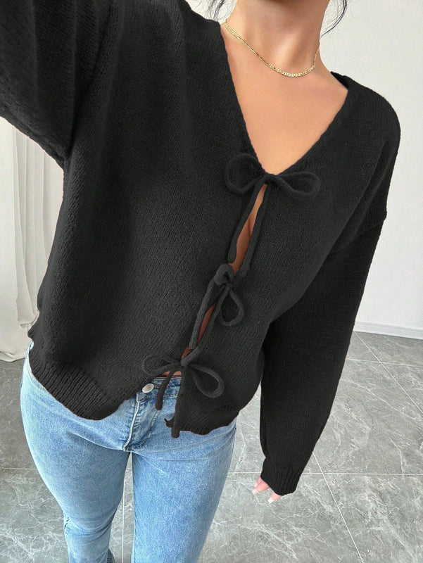 Prive blusa casual de manga larga con amarres delanteros para mujer, para uso diario
