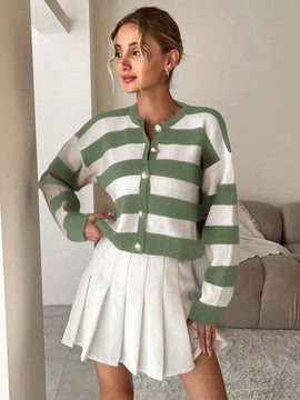 Cardigan holgado con botones frontales y hombros caidos, adecuado para otono e invierno, para mujer