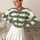 Cardigan de punto casual de manga larga de un solo abotonado con hombros caidos y rayas, para otono/invierno