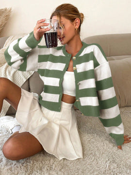 Cardigan holgado con botones frontales y hombros caidos, adecuado para otono e invierno, para mujer