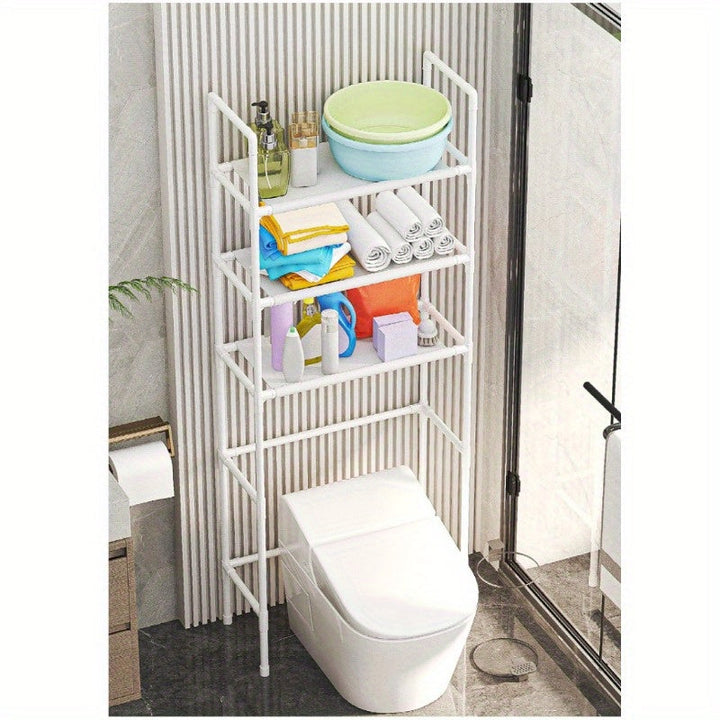 1pc Esenciales de baño Soporte de almacenamiento de suelo, soporte de plástico estante organizador con tubo dorado de 12mm-16mm, estante lateral de inodoro sin taladro para esenciales de baño