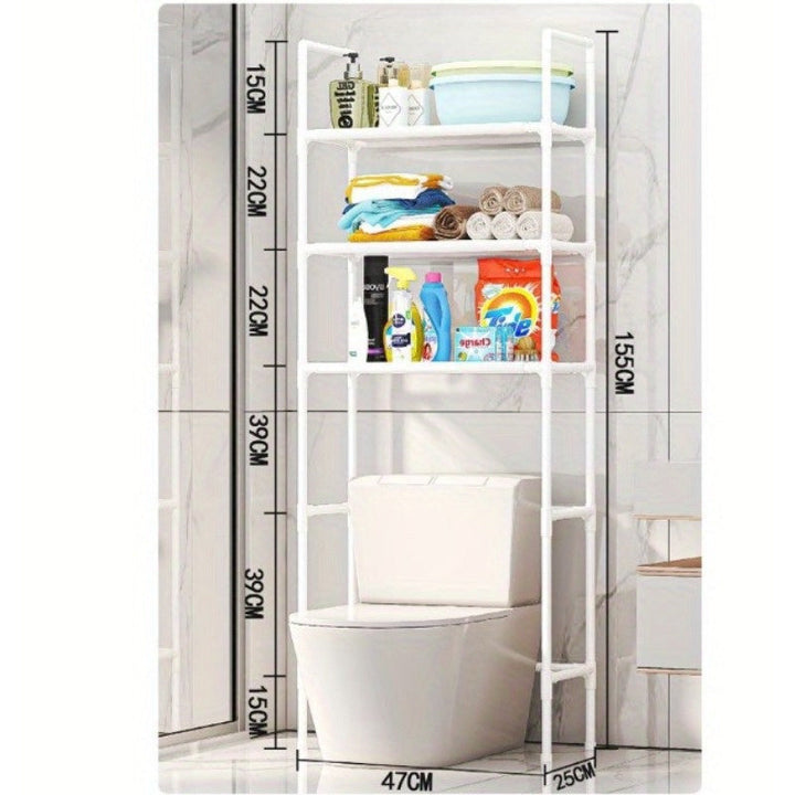 1pc Esenciales de baño Soporte de almacenamiento de suelo, soporte de plástico estante organizador con tubo dorado de 12mm-16mm, estante lateral de inodoro sin taladro para esenciales de baño