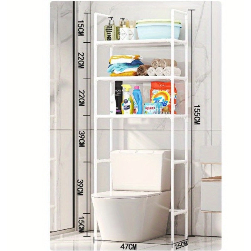 1pc Esenciales de baño Soporte de almacenamiento de suelo, soporte de plástico estante organizador con tubo dorado de 12mm-16mm, estante lateral de inodoro sin taladro para esenciales de baño