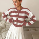Cardigan de punto casual de manga larga de un solo abotonado con hombros caidos y rayas, para otono/invierno