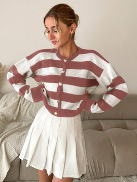 Cardigan holgado con botones frontales y hombros caidos, adecuado para otono e invierno, para mujer