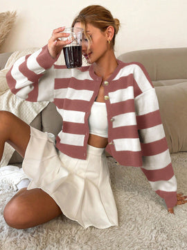 Cardigan holgado con botones frontales y hombros caidos, adecuado para otono e invierno, para mujer