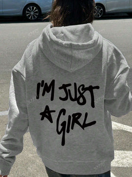 Sudadera con capucha de mujer con estampado de eslogan y hombros caidos
