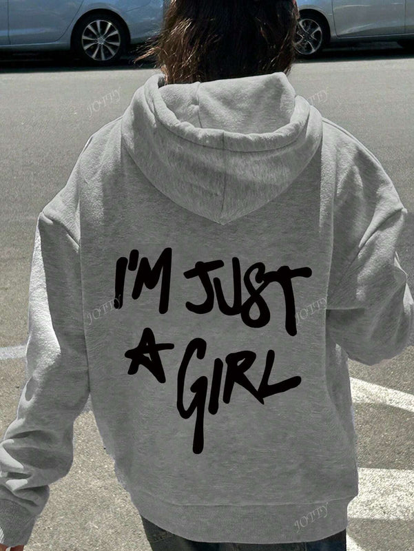 Sudadera con capucha de mujer con estampado de eslogan y hombros caidos