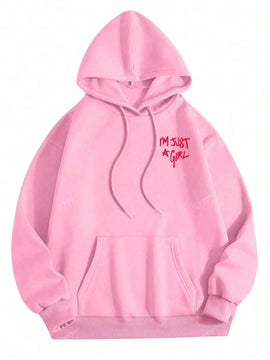 Sudadera con capucha de mujer con estampado de eslogan y hombros caidos