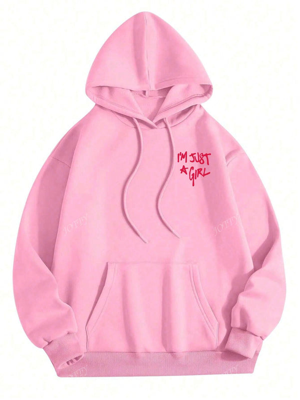Sudadera con capucha de mujer con estampado de eslogan y hombros caidos