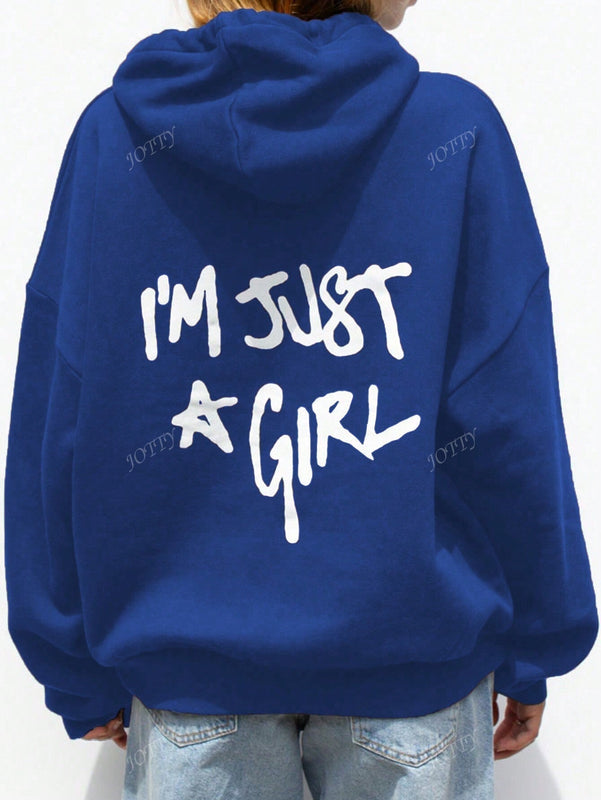 Sudadera con capucha de mujer con estampado de eslogan y hombros caidos