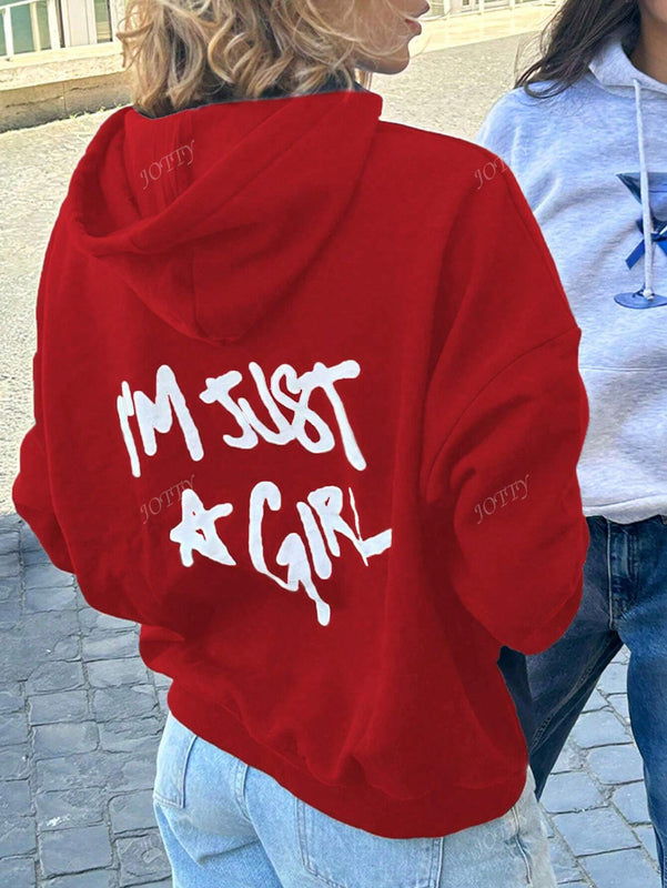 Sudadera con capucha de mujer con estampado de eslogan y hombros caidos