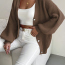 Essnce 1 pieza cardigan de punto casual a todo combinar con botones delanteros de un solo color, apto para otono e invierno