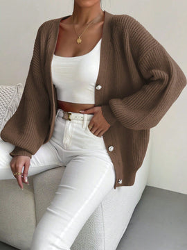 Essnce 1 pieza cardigan de punto casual a todo combinar con botones delanteros de un solo color, apto para otono e invierno