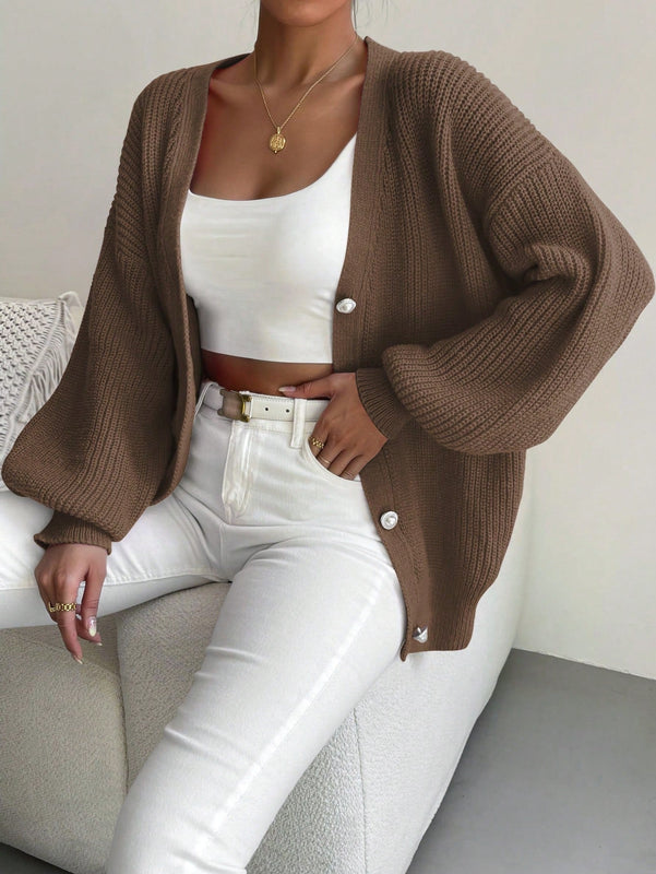 Essnce 1 pieza cardigan de punto casual a todo combinar con botones delanteros de un solo color, apto para otono e invierno