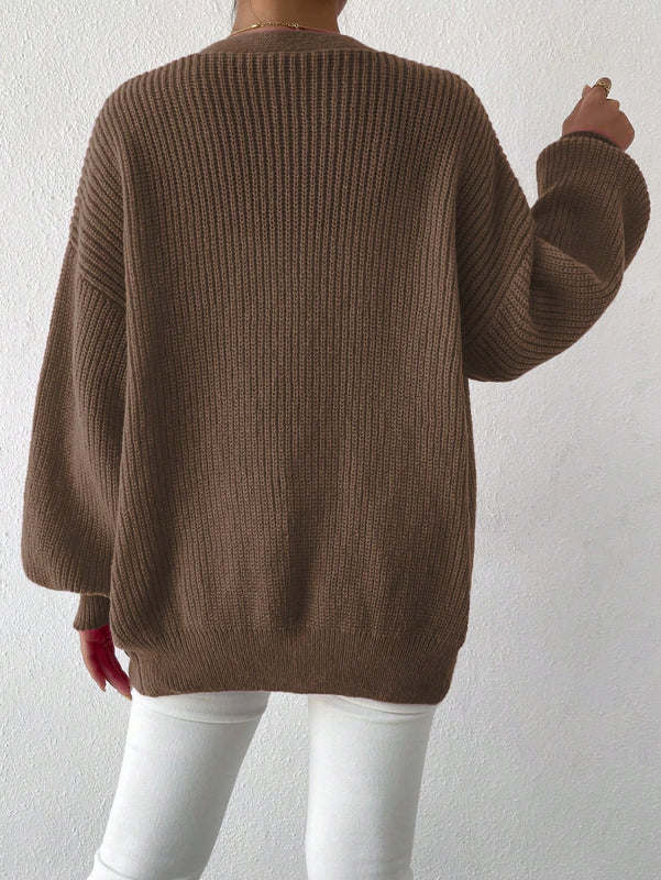 Essnce 1 pieza cardigan de punto casual a todo combinar con botones delanteros de un solo color, apto para otono e invierno