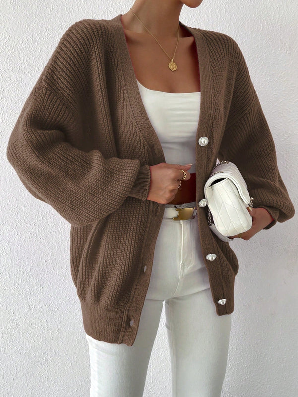 Essnce 1 pieza cardigan de punto casual a todo combinar con botones delanteros de un solo color, apto para otono e invierno