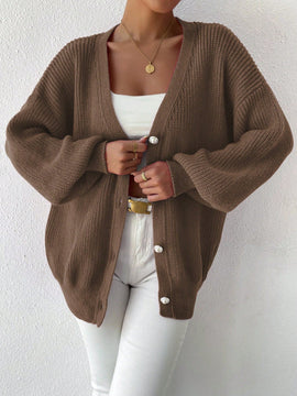 Essnce 1 pieza cardigan de punto casual a todo combinar con botones delanteros de un solo color, apto para otono e invierno