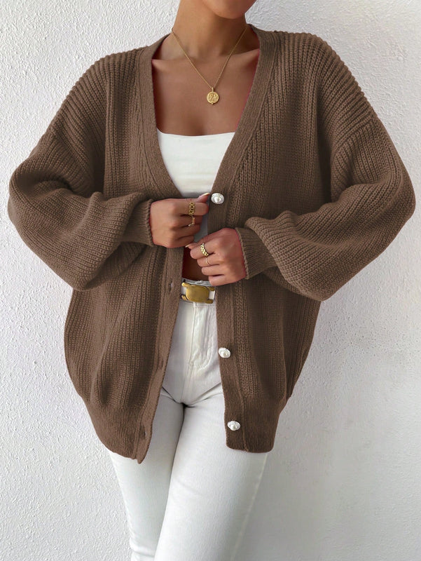 Essnce 1 pieza cardigan de punto casual a todo combinar con botones delanteros de un solo color, apto para otono e invierno