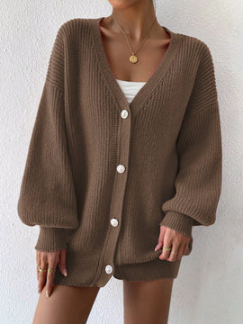 Essnce 1 pieza cardigan de punto casual a todo combinar con botones delanteros de un solo color, apto para otono e invierno