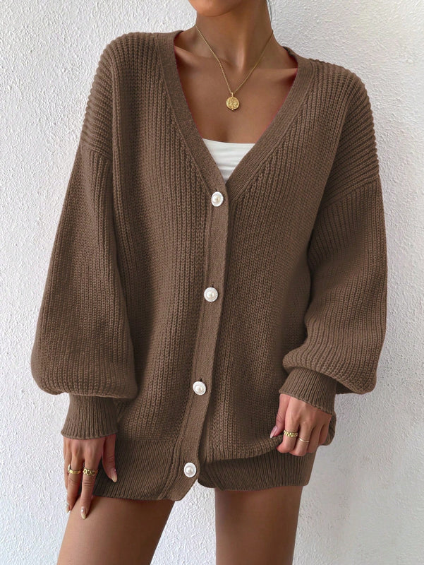 Essnce 1 pieza cardigan de punto casual a todo combinar con botones delanteros de un solo color, apto para otono e invierno