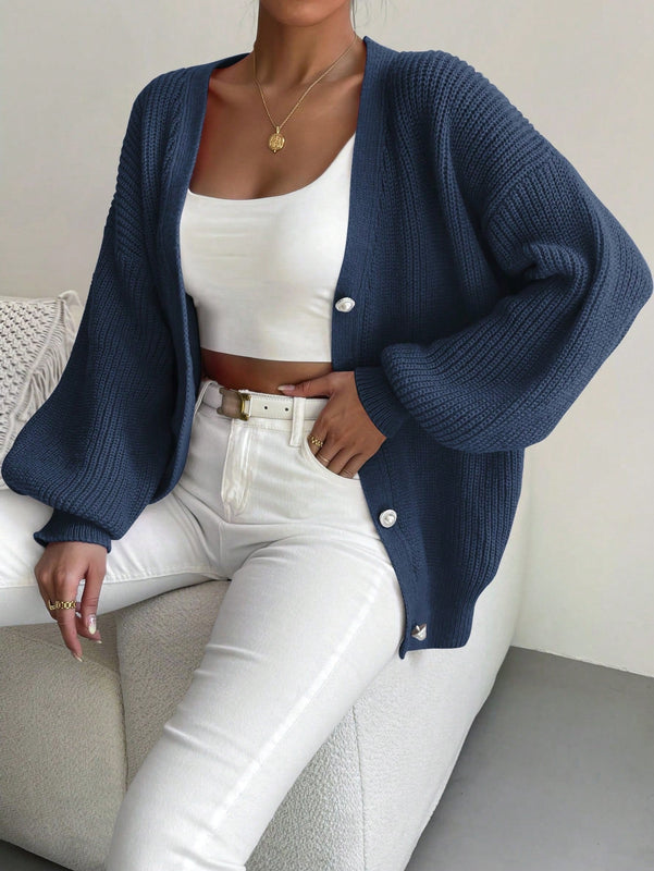 Essnce 1 pieza cardigan de punto casual a todo combinar con botones delanteros de un solo color, apto para otono e invierno