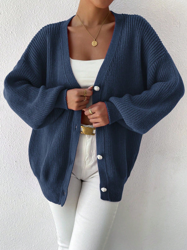 Essnce 1 pieza cardigan de punto casual a todo combinar con botones delanteros de un solo color, apto para otono e invierno