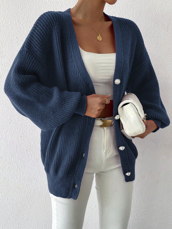 Essnce 1 pieza cardigan de punto casual a todo combinar con botones delanteros de un solo color, apto para otono e invierno