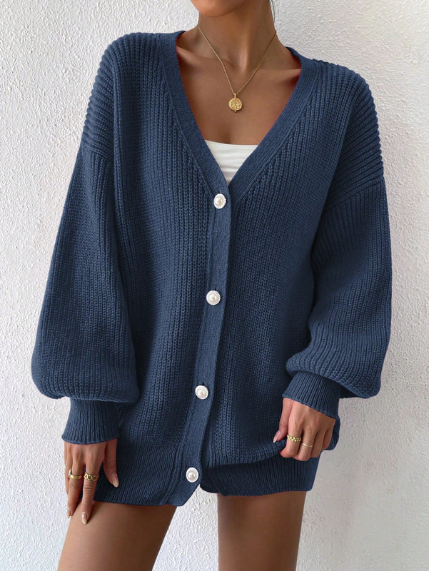 Essnce 1 pieza cardigan de punto casual a todo combinar con botones delanteros de un solo color, apto para otono e invierno