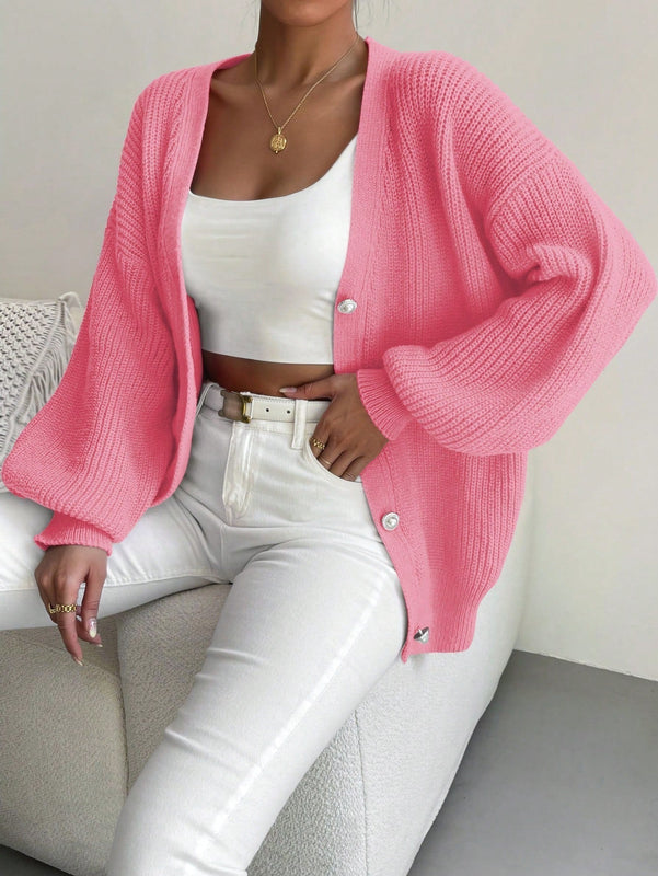 Essnce 1 pieza cardigan de punto casual a todo combinar con botones delanteros de un solo color, apto para otono e invierno