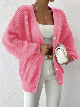 Essnce 1 pieza cardigan de punto casual a todo combinar con botones delanteros de un solo color, apto para otono e invierno