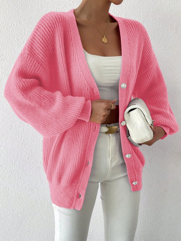 Essnce 1 pieza cardigan de punto casual a todo combinar con botones delanteros de un solo color, apto para otono e invierno