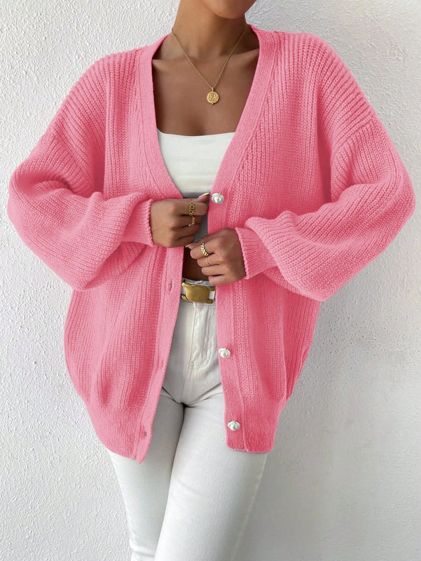 Essnce 1 pieza cardigan de punto casual a todo combinar con botones delanteros de un solo color, apto para otono e invierno