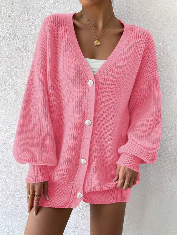 Essnce 1 pieza cardigan de punto casual a todo combinar con botones delanteros de un solo color, apto para otono e invierno