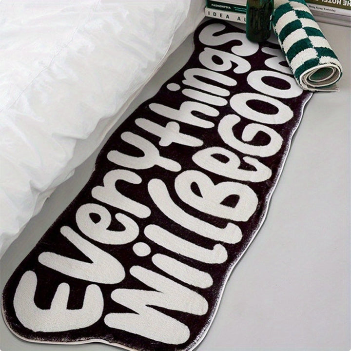 Todo estará bien Alfombra de área de felpa - Poliéster, solo lavado a mano, suave de 8 mm de grosor, respaldo antideslizante, ideal para dormitorio, entrada, habitación - Alfombra de decoración para el hogar esponjosa, blanco y negro