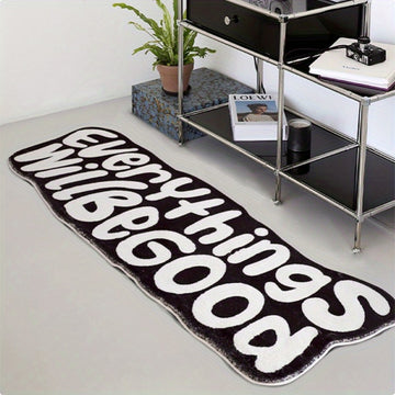 Todo estará bien Alfombra de área de felpa - Poliéster, solo lavado a mano, suave de 8 mm de grosor, respaldo antideslizante, ideal para dormitorio, entrada, habitación - Alfombra de decoración para el hogar esponjosa, blanco y negro