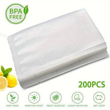 200 unidades de Bolsas de Sellado al Vacío - Texturizado de un solo lado, Bolsas de almacenamiento y conservación de alimentos libres de BPA para comidas cocidas, Diseño de patrón de diamante