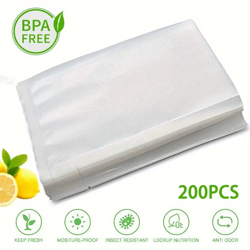 200 unidades de Bolsas de Sellado al Vacío - Texturizado de un solo lado, Bolsas de almacenamiento y conservación de alimentos libres de BPA para comidas cocidas, Diseño de patrón de diamante