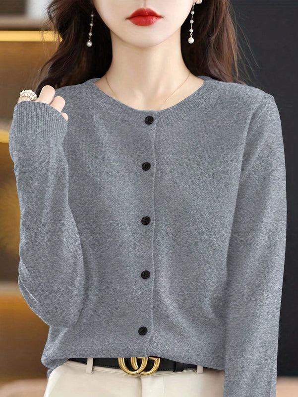 Essnce cardigan suelto y casual de mujer de un solo abotonado, de color liso, manga larga, para otono/invierno