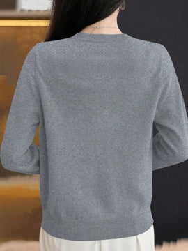 Essnce cardigan suelto y casual de mujer de un solo abotonado, de color liso, manga larga, para otono/invierno