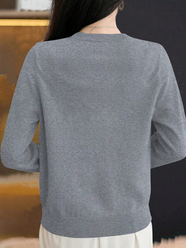 Essnce cardigan suelto y casual de mujer de un solo abotonado, de color liso, manga larga, para otono/invierno
