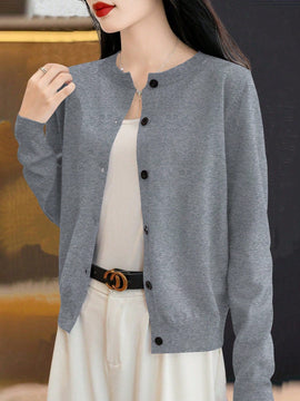 Essnce cardigan suelto y casual de mujer de un solo abotonado, de color liso, manga larga, para otono/invierno