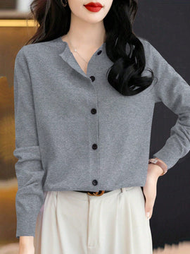 Essnce cardigan suelto y casual de mujer de un solo abotonado, de color liso, manga larga, para otono/invierno