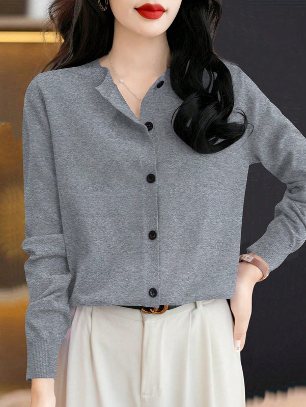 Essnce cardigan suelto y casual de mujer de un solo abotonado, de color liso, manga larga, para otono/invierno