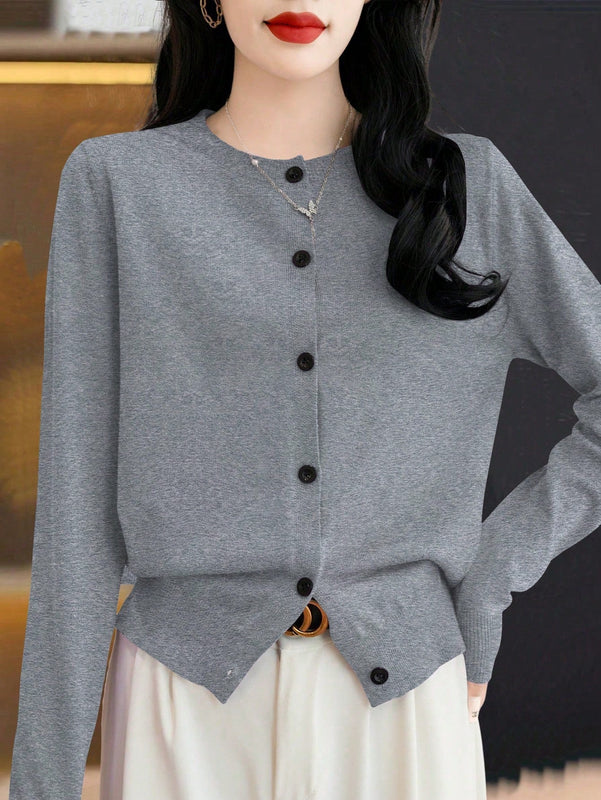 Essnce cardigan suelto y casual de mujer de un solo abotonado, de color liso, manga larga, para otono/invierno