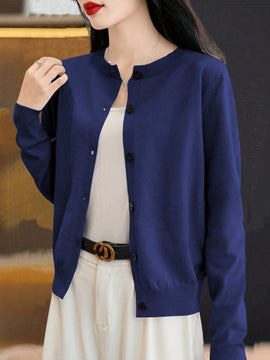 Essnce cardigan suelto y casual de mujer de un solo abotonado, de color liso, manga larga, para otono/invierno