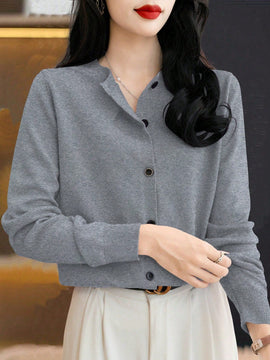 Essnce cardigan suelto y casual de mujer de un solo abotonado, de color liso, manga larga, para otono/invierno